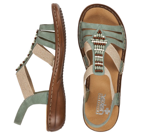 Sandale casual, dama, RIEKER ANTISTRESS, 60851-52 verde, piele ecologica